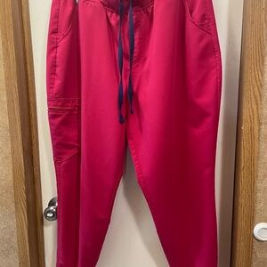 Figs Women's Hot Pink Jogger Scrub Pants with Navy Drawstring